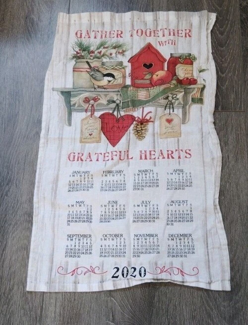 Country Cottage Core Linen Fabric Calendar Tea Towel 2020 Made In India